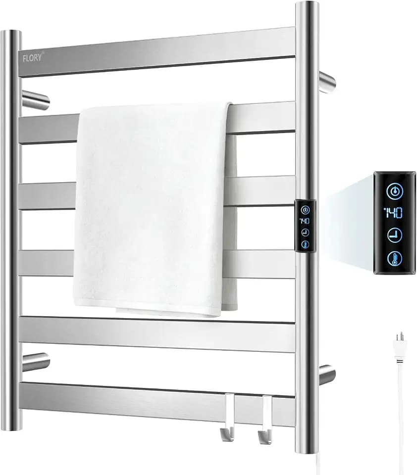 Heated Towel Rack for Bathroom, 6 Bar Wall-Mounted Towel Warmer, Electric