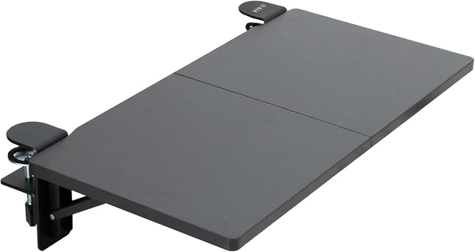 VIVO Clamp-on 24 x 12 inch (14 Including Clamps) Desk Extender, Wrist Support, Foldable Keyboard Tray, Table Mount for Sit Stand Desks, Black, DESK-EXT24.