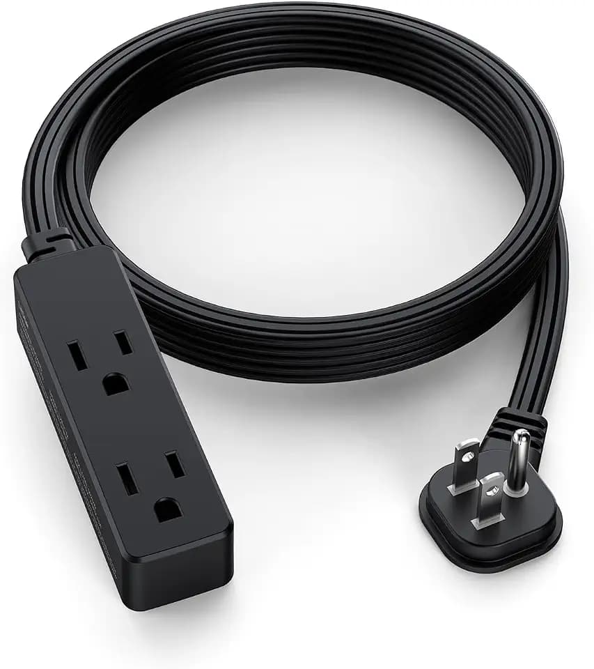 Flat Plug Extension Cord with 3 Outlets - 10Ft Low Profile Indoor 3 Prong Grounded Power Strip for Home Office & Travel - 16 AWG 13A/1625W, Black