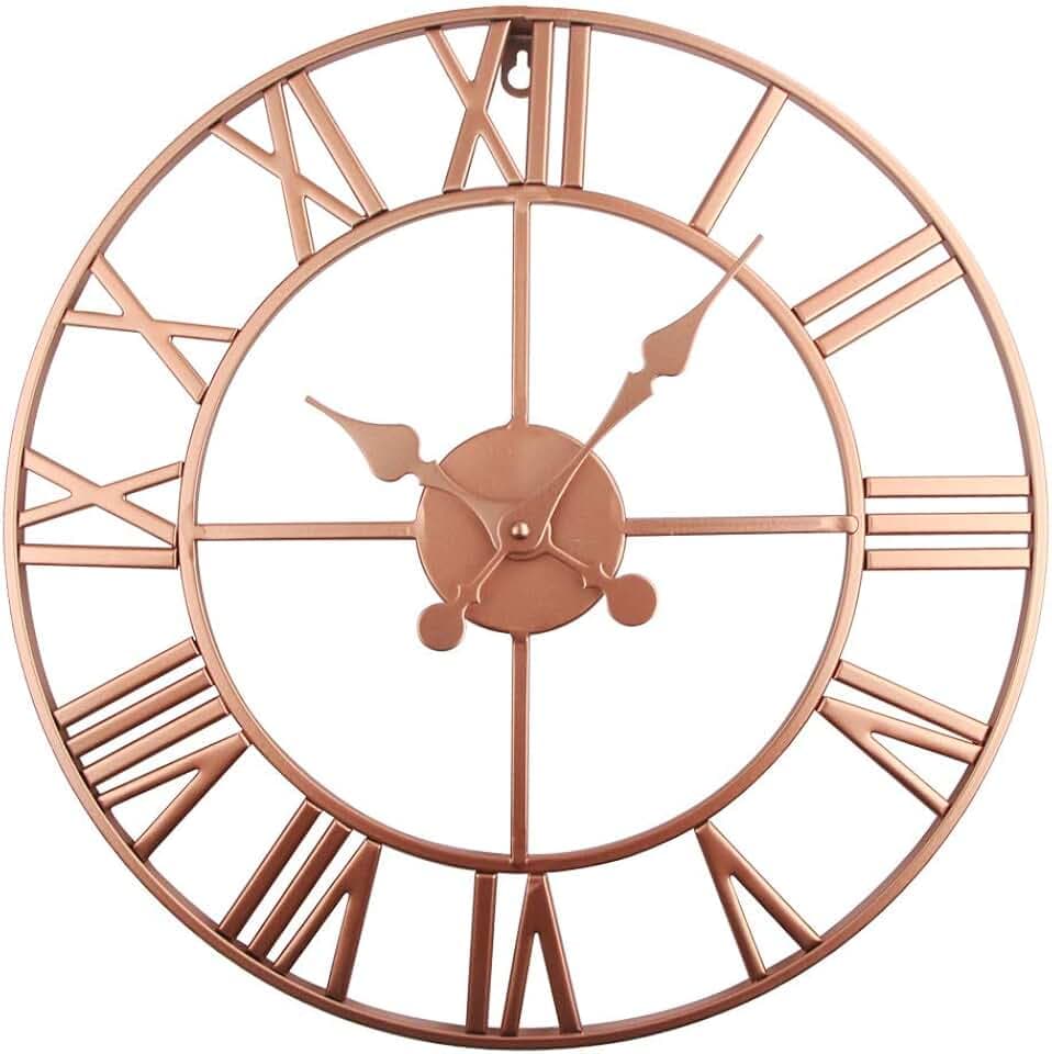 Timelike Große Metall Wanduhr - Vintage Europäische Industrie Lautlos Mit Römischen Ziffern Für Dekor, Zuhause, Loft, Wohnzimmer, Schlafzimmer, Café (Kupfer)