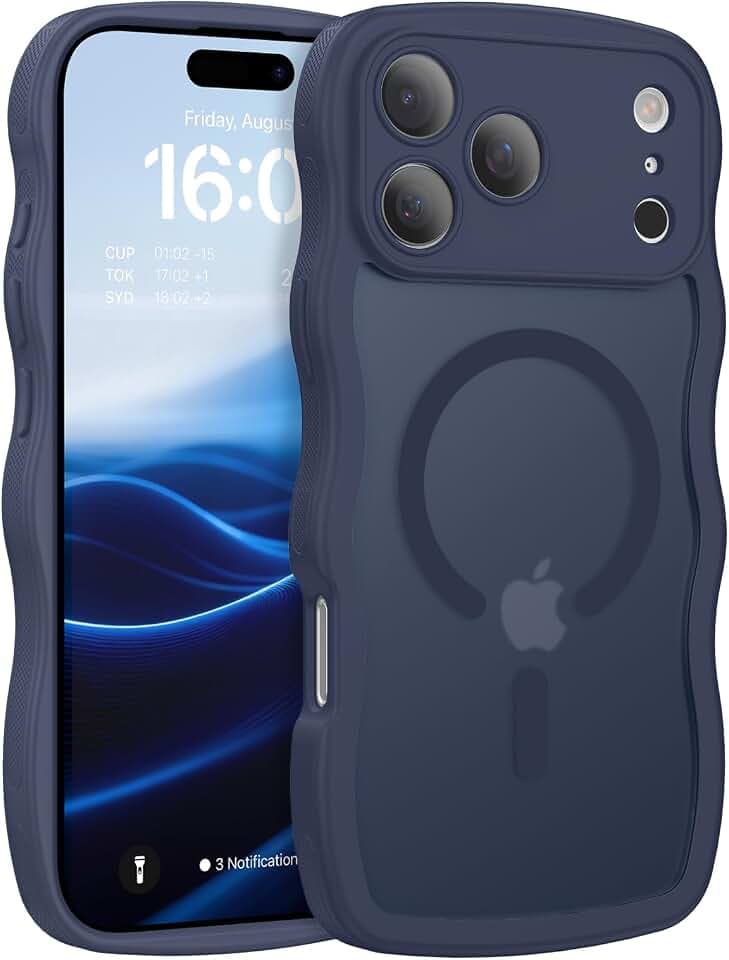 BENTOBEN Magnetic for iPhone 17 Pro Max Case, Cute Wavy [Full Camera Protection][Compatible with MagSafe] Matte Anti-Slip Bumper Women Men Boys Protective Cover for 17 ProMax 6.9", Deep Blue