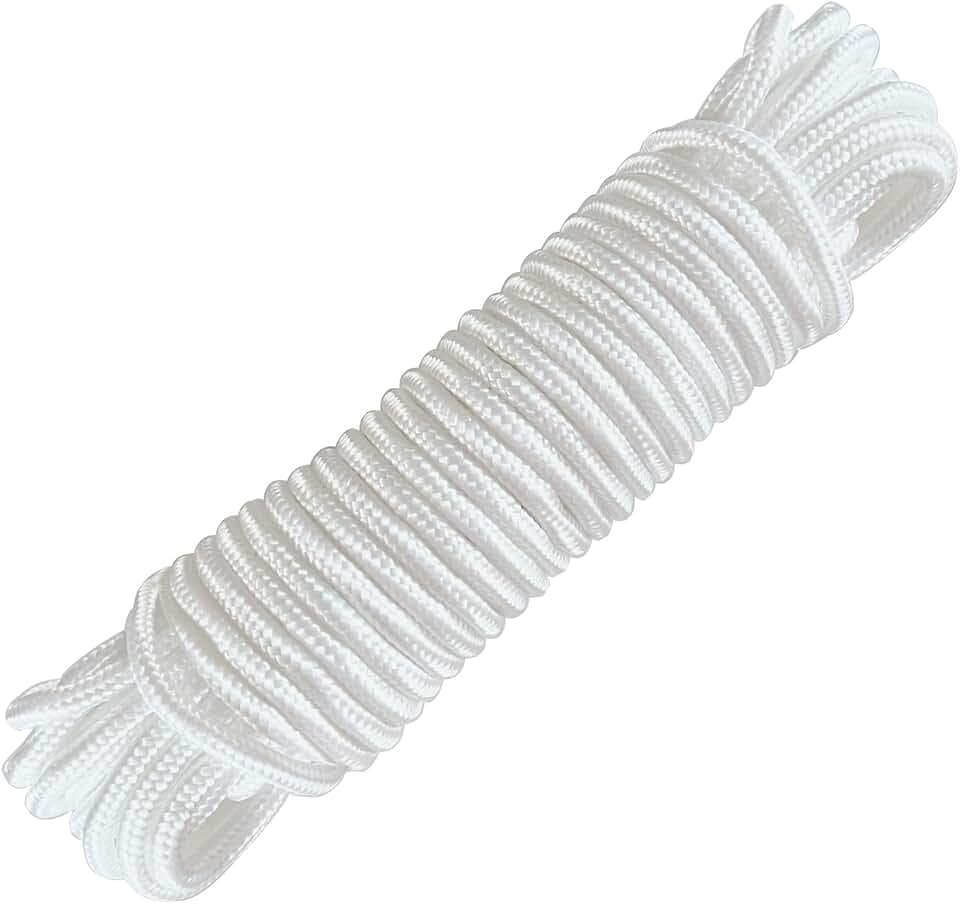 1/4" x 50 Feet Flagpole Rope, Nylon Cord Braided Flag Halyard Line Designed for Flag Pole - White