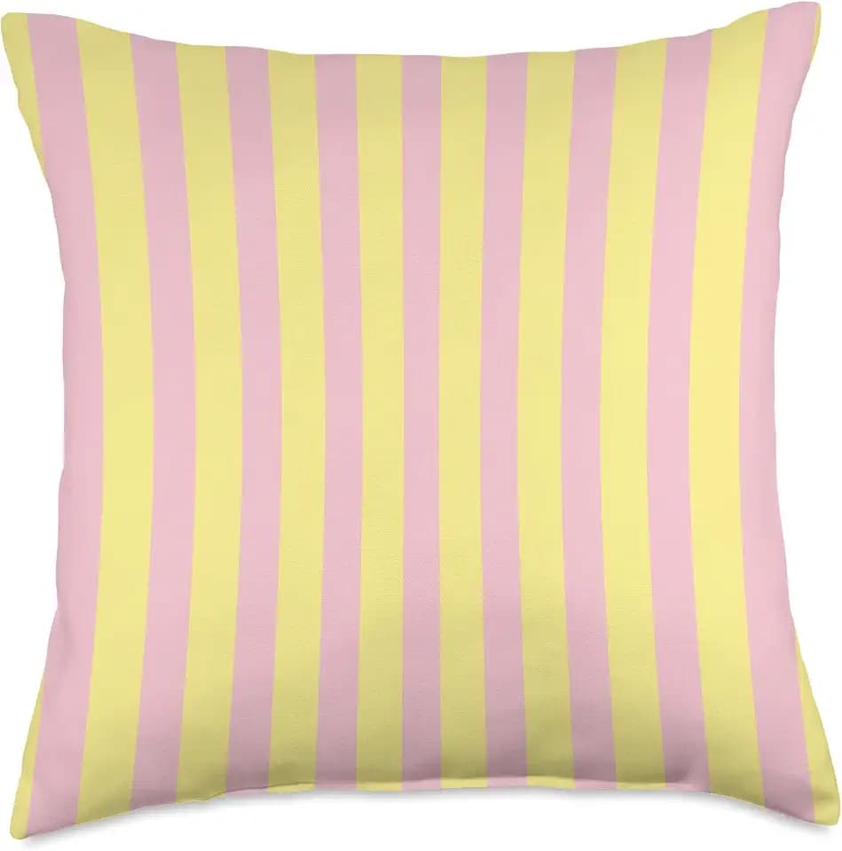 Aesthetic Y2K Classic Striped Preppy Pink Yellow Stripes Throw Pillow
