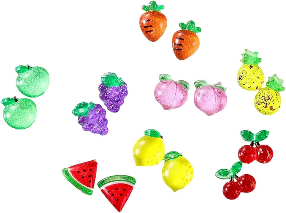 8 Pairs Acrylic Fruit Stud Earrings Simulation Pineapple Peach Grape Apple Cherry Carrot Watermelon Lemon Earrings Handmade Lovely Earrings for Women