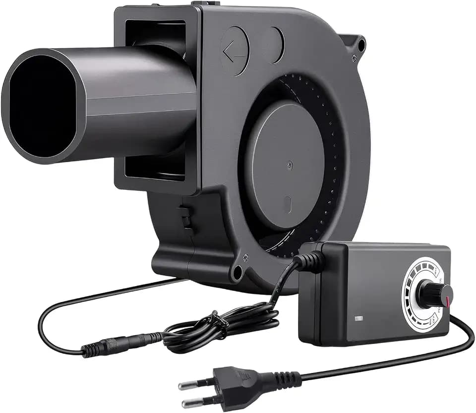 Colexy Gebläse Lüfter 12V, Turbinengebläse mit Drehzahlregler und Luftauslass, Radiallüfter 12V Regelbar, Turbine Lüfter für Kaminofen, Picknick, Camping, BBQ, Kühlung, Belüftung