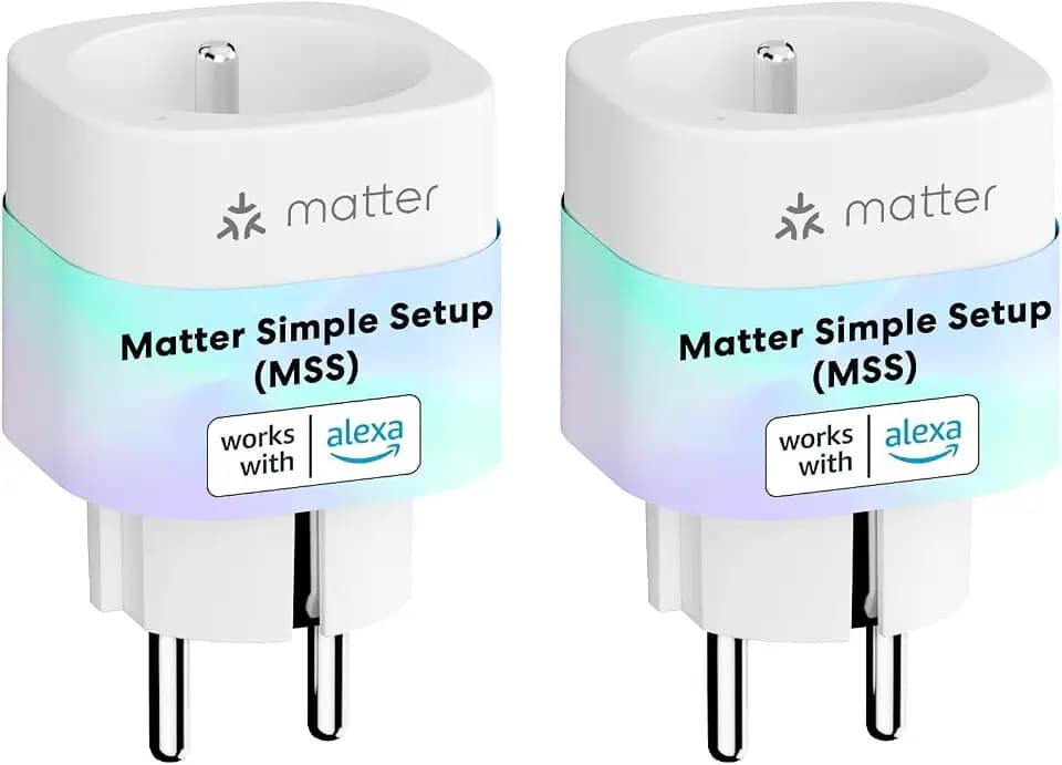 Meross Matter Connected Plug (FR), 2 WLAN-Steckdosen mit Matter Simple Setup (MSS), kompatibel mit Apple Home, Alexa und Google Home, Messung der Produktion des Photovoltaik-Solarpanels