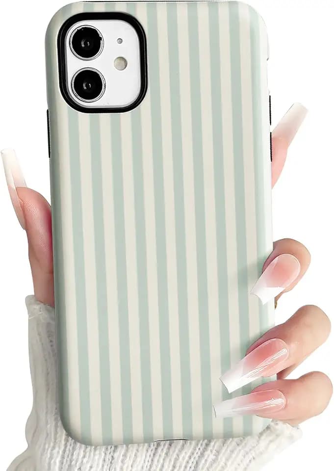 NITITOP Compatible for iPhone 12/12 Pro Case Stripe - Green