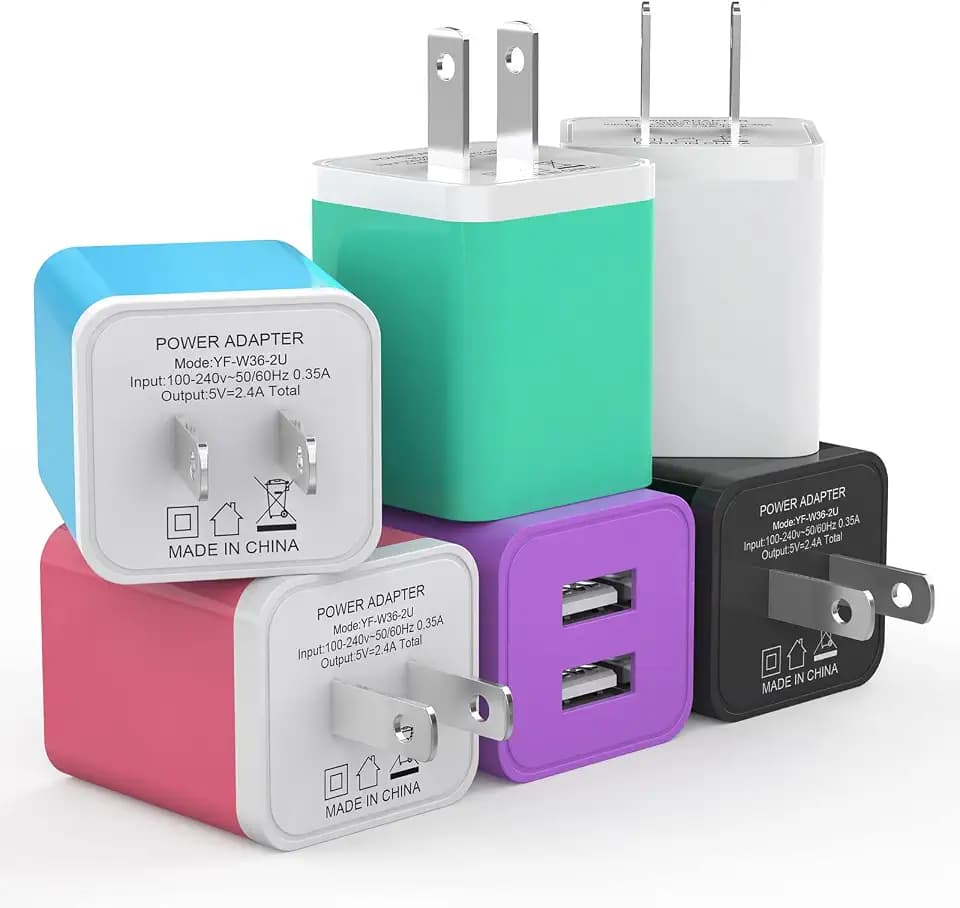 6Pack USB Wall Charger 2.4A Dual USB Port Cube Power Plug Adapter