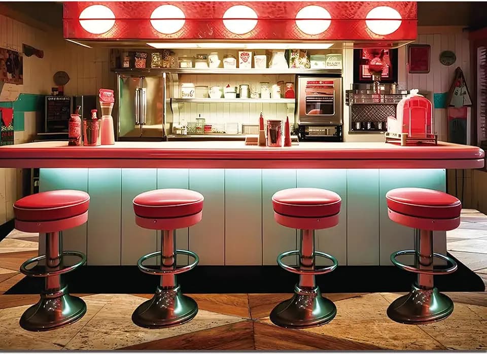 Vintage Diner Photo Banner Classic 1950s Fast Food Soda Shop Restaurant Ice Cream Bar Photography Backdrop for Baby Shower Back to 50s Birthday Party Decor Supplies 7x5ft