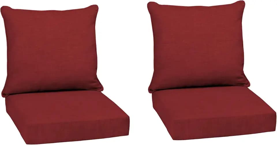 Arden Deep Seat Outdoor Chair Cushion Set (2-Pack), 24 in x 24 in, Weather-Proof, Rain-Proof, Fade Resistant Patio Cushion Set for Chair, Sofa, and Couch Ruby Red Leala