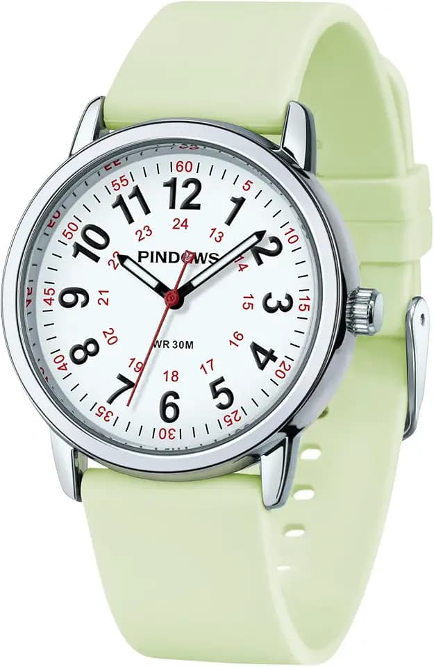 PINDOWS Analoge Armbanduhr Damen & Schüler, Silikonuhr, Wasserdicht