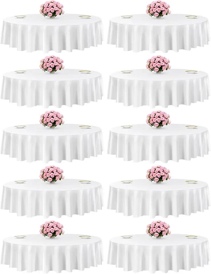 VEVOR White Round Tablecloths 10 Pack, 90 Inches in Diameter, Stain- & Wrinkle- Resistant, Machine Washable Table Clothes, Polyester Fabric Table Covers for Wedding, Party, Banquet, Formal Events