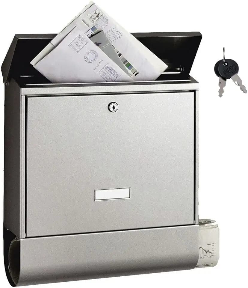 BURG-WÄCHTER Briefkasten mit Zeitungsfach und Namensschild, Rostfreier Edelstahl, Einwurf-Format DIN C4, 2 Schlüssel, AMZ 2500 NI
