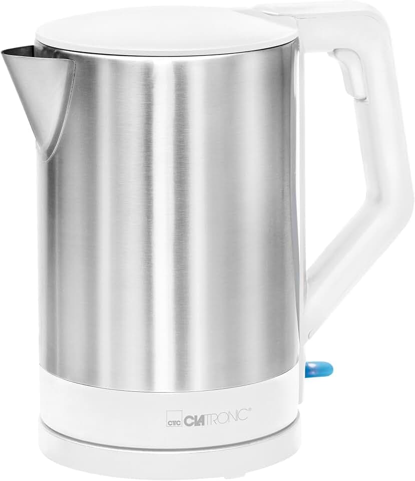 Clatronic® Wasserkocher Edelstahl | 1,5 Liter | Einhandbedienung | Edelstahlgehäuse | Kettle | Station mit Kabelaufwicklung | Wasserkocher weiß | WKS 3692 weiß