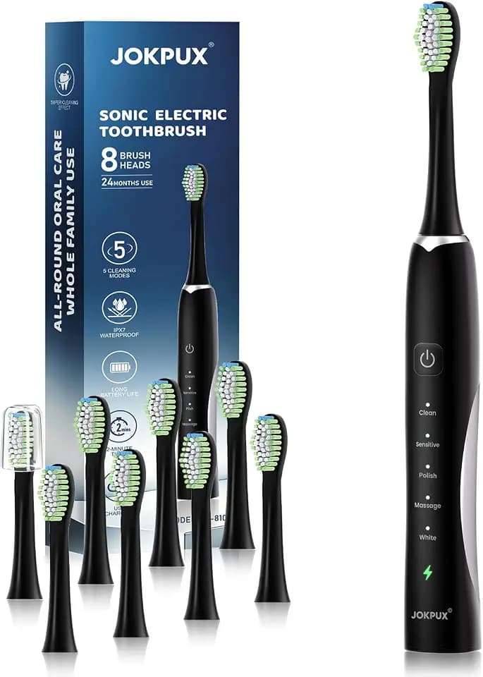 Electric Toothbrush for Kids&Adults,8 Brush Heads, 90 Days Use,Black