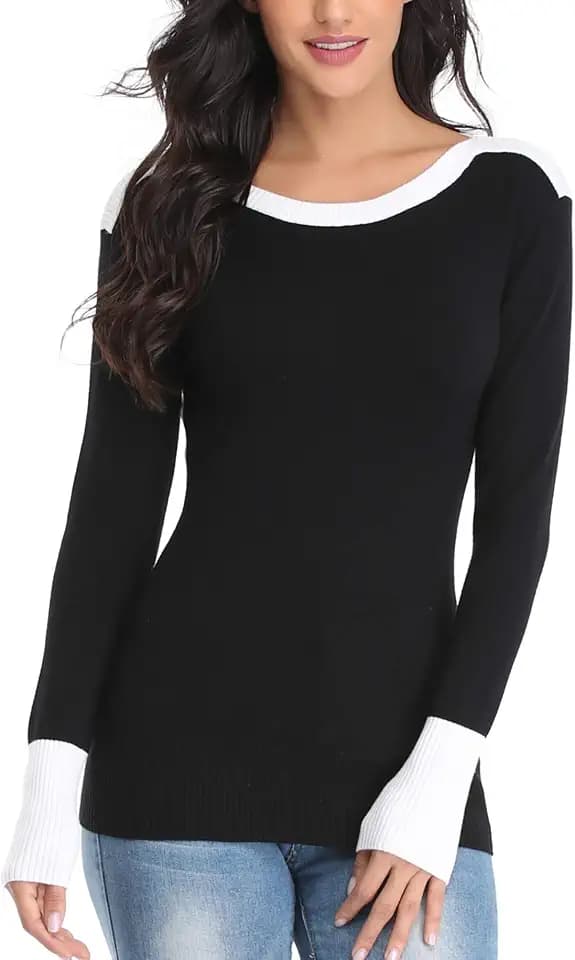 Dilgul Strickpullover Damen Pullover Langarmshirt Pulli Sweatshirt Tunika Tuniken Bluse Shirt Schwarz X-Small