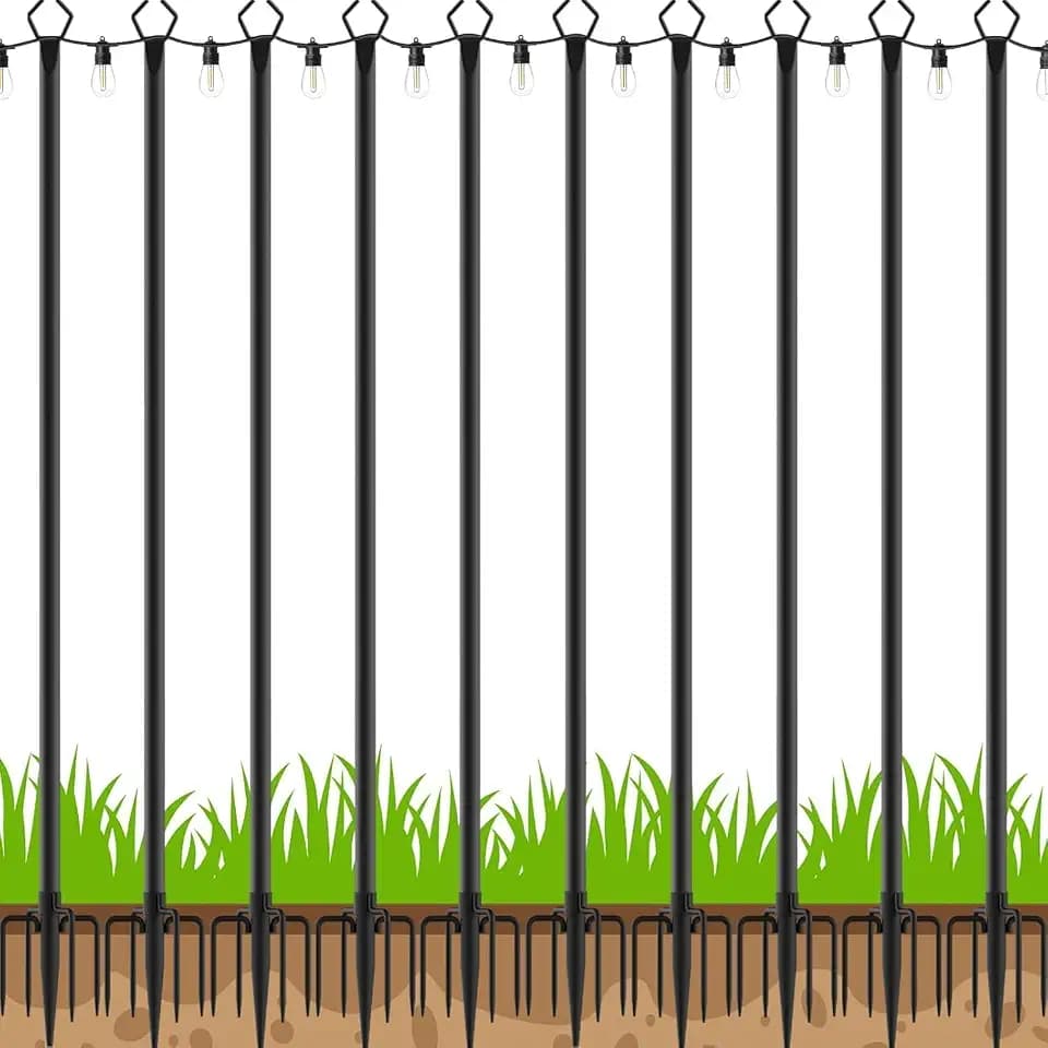 LETIANPAI 10Ft String Light Poles 2 Pack,Light Poles for Outside Lights,Outdoor with Fence Brackets Hanging Lights,Metal Stand Deck Patio Backyard