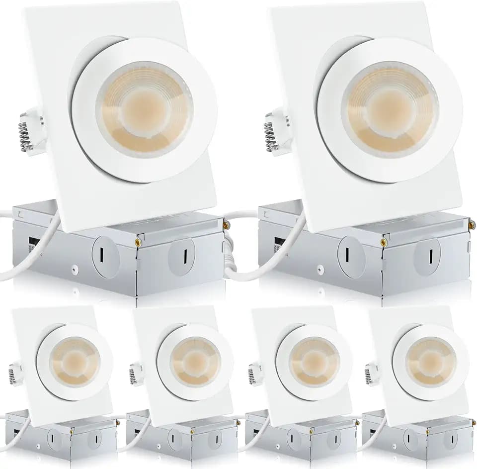 KnLnny Ware 4 Inch Square Gimbal LED Recessed Lights, White, 6Pack