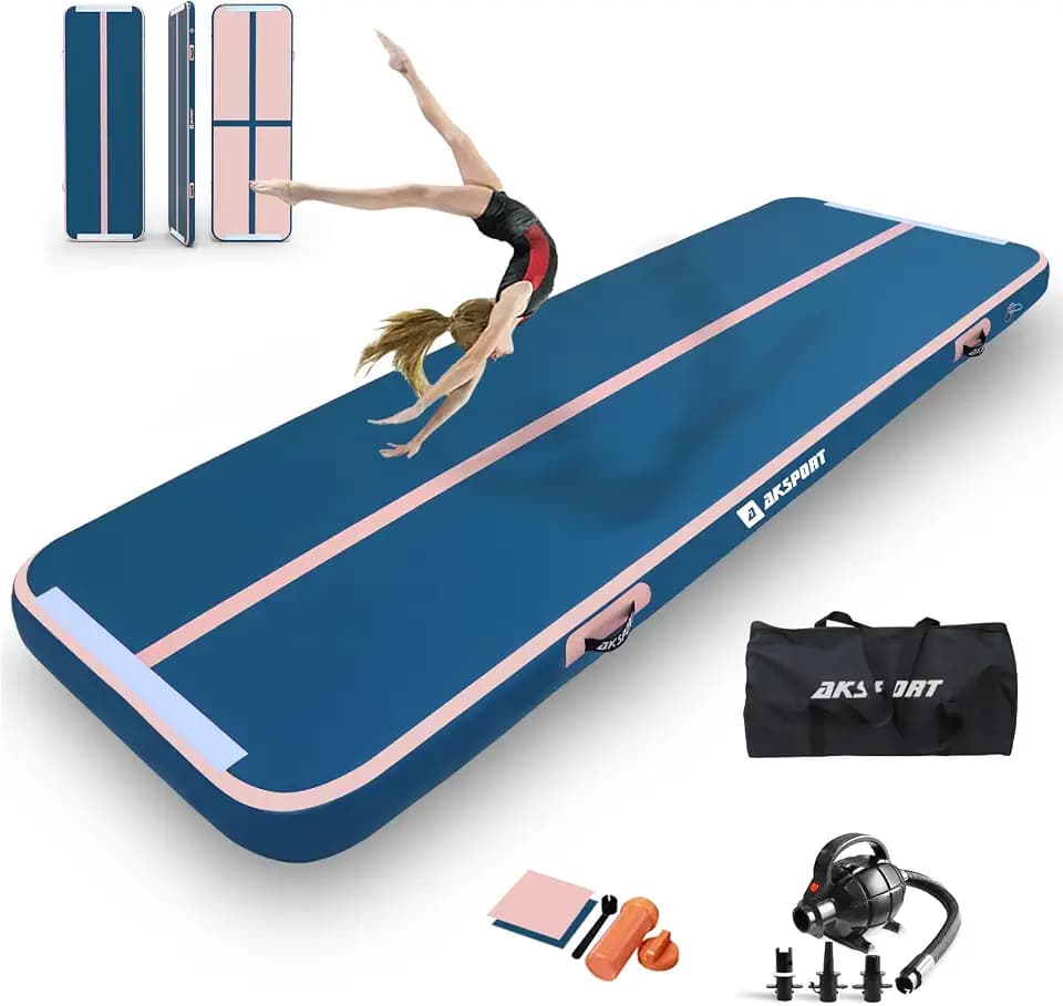 AKSPORT Air Matte Track Tumbling Matte,3/4/5/6m Aufblasbar Gymnastikmatte Turnmatte Tumbling Matten 10/20cm hoch mit Luftpumpe für Zuhause/Taumel/Turnhalle/Ausbildung/Cheerleading