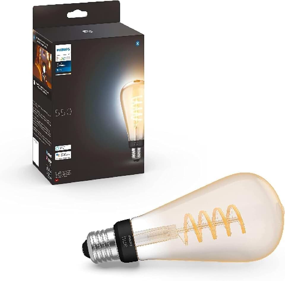 Philips Hue E27 Filament Große Edison ST72 Lampe | White, Warmweißes Licht, 550 lm, Dimmbar, Leuchtmittel für das Hue Lichtsystem, App- und Sprachsteuerung, Smart Home