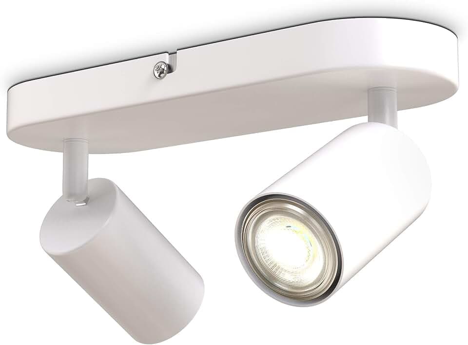 B.K.Licht - Deckenlampe schwenkbar, GU10 Fassung, max. 5 Watt, Deckenleuchte, Lampe, Wohnzimmerlampe, Schlafzimmerlampe, Küchenlampe, Deckenstrahler, Deckenbeleuchtung, 27x6x9 cm, Weiß