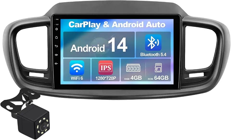4+64G 10.1-inch Android 14 Car Stereo for Kia Sorento 2015, 2016, 2017, 2018, 2019, 2020 IPS Touchscreen Screen Car Radio with Carplay & Android Auto Support Backup Camera GPS FM Navi BT SWC