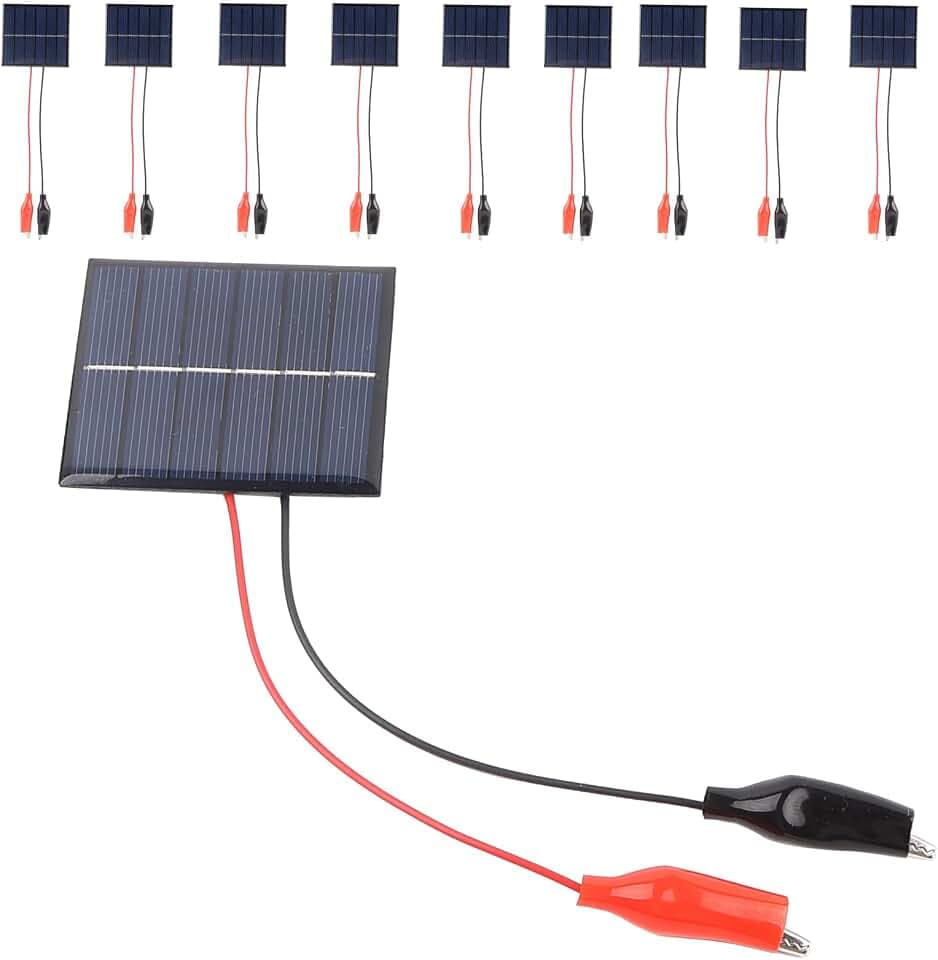 Small Solar Panels, 0.45W 3V 150mA,10Pcs Wire Clip Mini Solar Panel