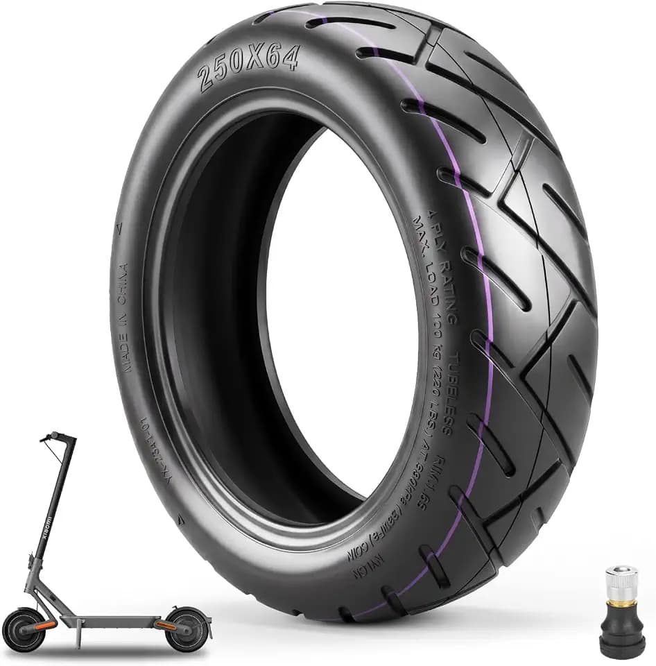 250 x 64 Tubeless Reifen für Xiaomi 4 Ultra Elektroroller 10 Zoll Ersatzreifen Schlauchlose Vakuum Reifen Vorne/Hinten, mit Luftdüse (Tubeless*1)