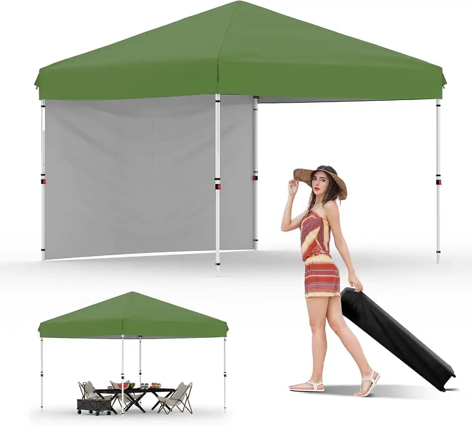 Garvee 10x10 Pop Up Canopy Tent with 1 Removable Sidewall, Heavy Duty Commercial Instant Shelter with One-Person Setup, UPF 50+ Waterproof, 100 Sq Ft Shade for Outdoor Events, Camping, Farmers Market