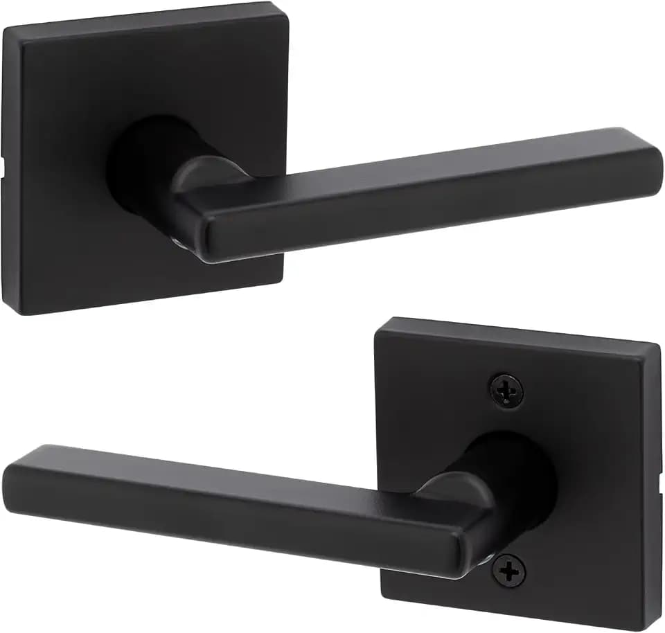 Kwikset Halifax Interior Passage Door Handle, Lever For Closet and Hallway Doors, Reversible Non-Locking Handle Lever, Matte Black, with Microban Protection, Square Rose