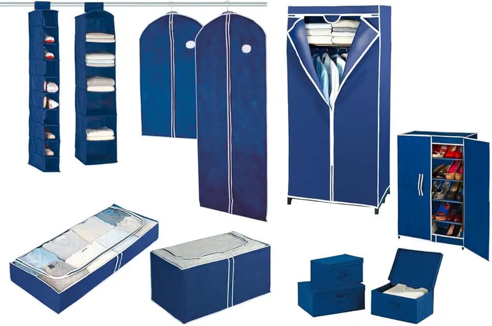 WENKO Jumbo-Box Air, Aufbewahrungsbox für Textilien, mit Sichtfenster und 3-Seiten-Reißverschluss, schützt vor Motten, Staub und Schmutz, aus atmungsaktivem Vlies-Material, 91 x 48 x 53 cm, Navy