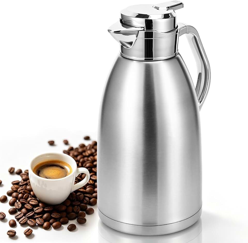 OurLeeme 2.3L Edelstahl Kaffeekanne, Doppelwandige Isolierkanne mit Griff