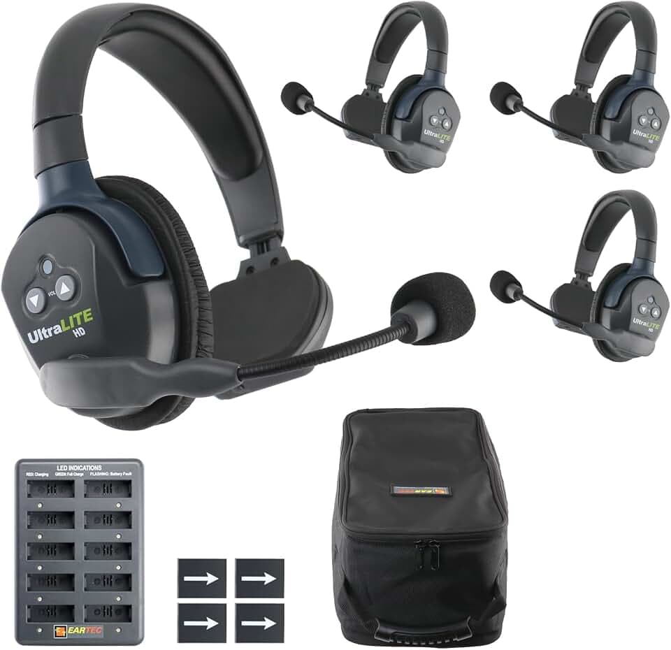 EARTEC UL4S Ultralite HD Wireless Intercom Headset System, 4-Person Full Duplex Communication, Single Ear, Up to 1000ft Range — Professional-Grade, U.S. Company