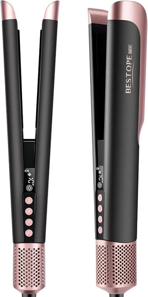Glätteisen Föhn 2 In 1, Ionen Air Straightener Glätten und Föhnen, Roségold