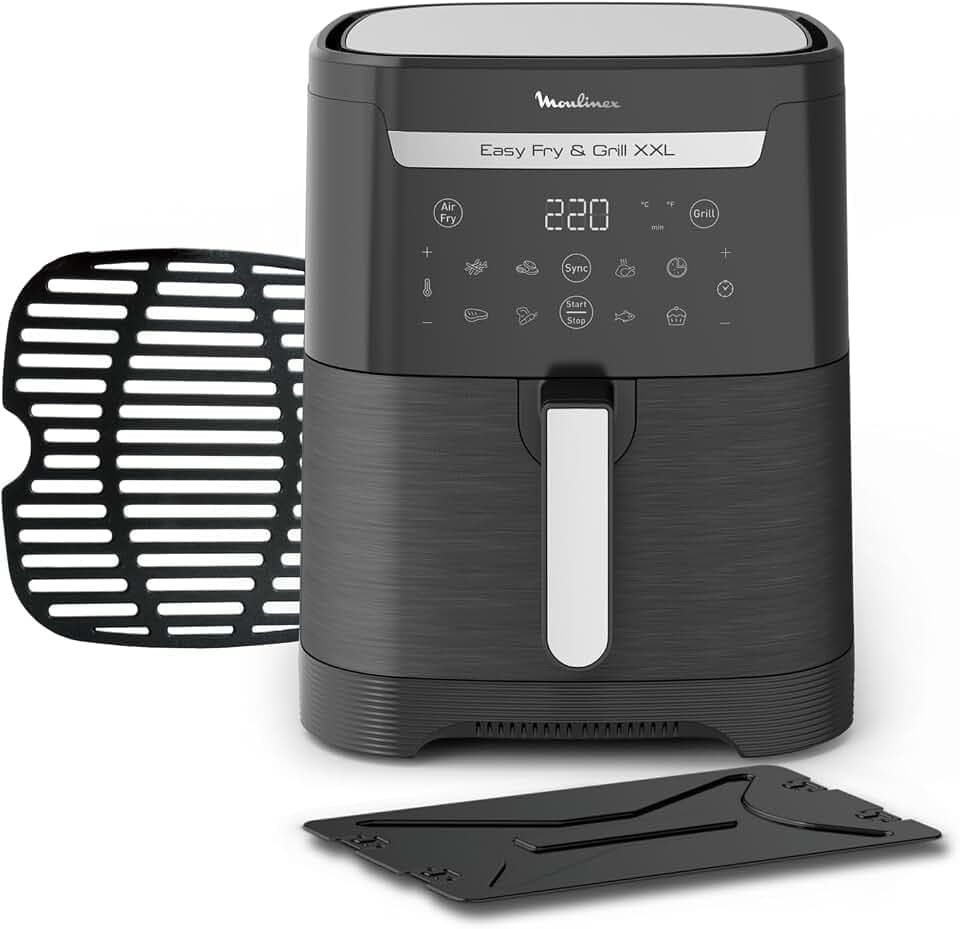 Moulinex Luftfritteuse auch Grill 2-in-1, Easy Fry Grill, 6,5 l, 1830 W, 8 automatische Programme, 70 % Energieeinsparung, Antihaft-Grill, Flexcook-Splitter, bis zu 200 °C und 60 min, EZ8018