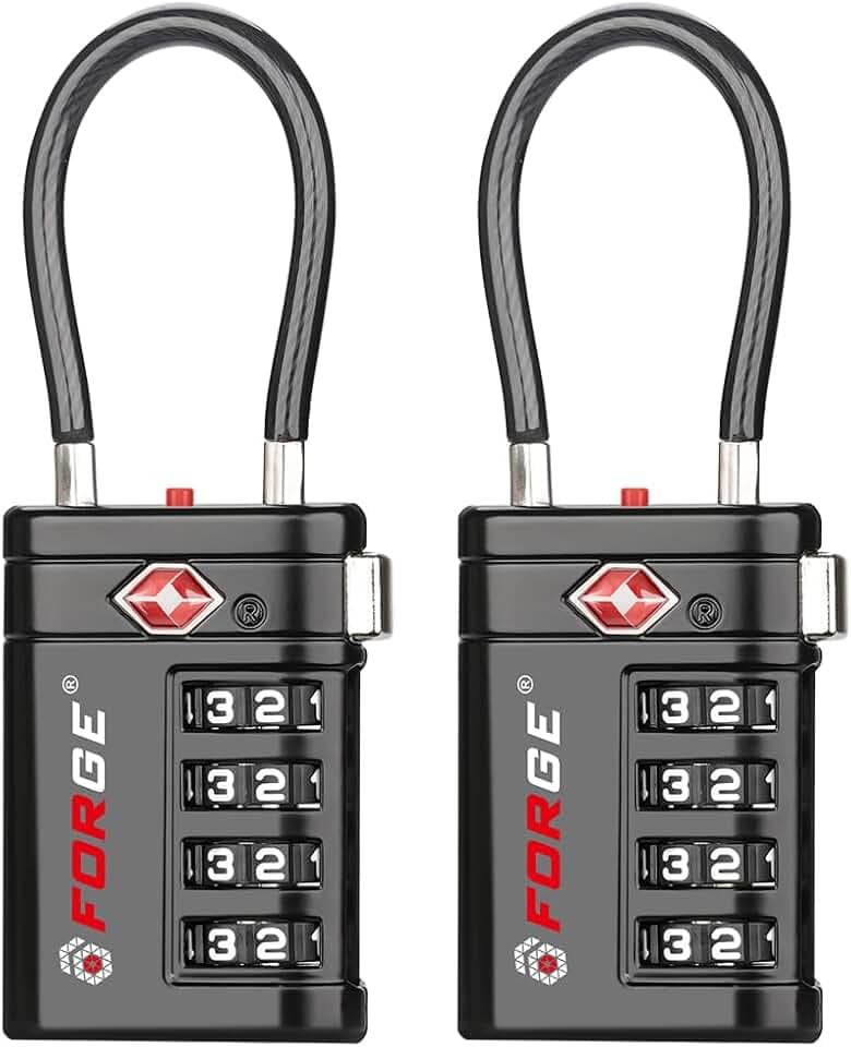 Forge Open Alert TSA Approved Luggage Locks, Black, 2 Pack Locks.