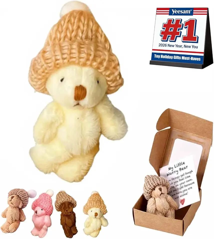 Handmade Mini Plush Teddy Bear in Box, Little Bear in A Box, My Little Worry Bears, Mini Pocket Bears Hug Plush with Emotional Uplifting Support Card, Soft Handmade Teddy Keepsake for Lovers(White)