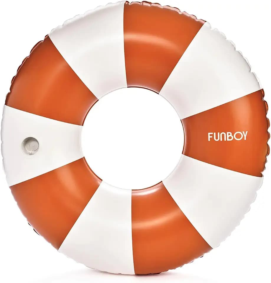FUNBOY 46" Vintage Orange Stripe Pool Float Inner Tube with Cup Holder