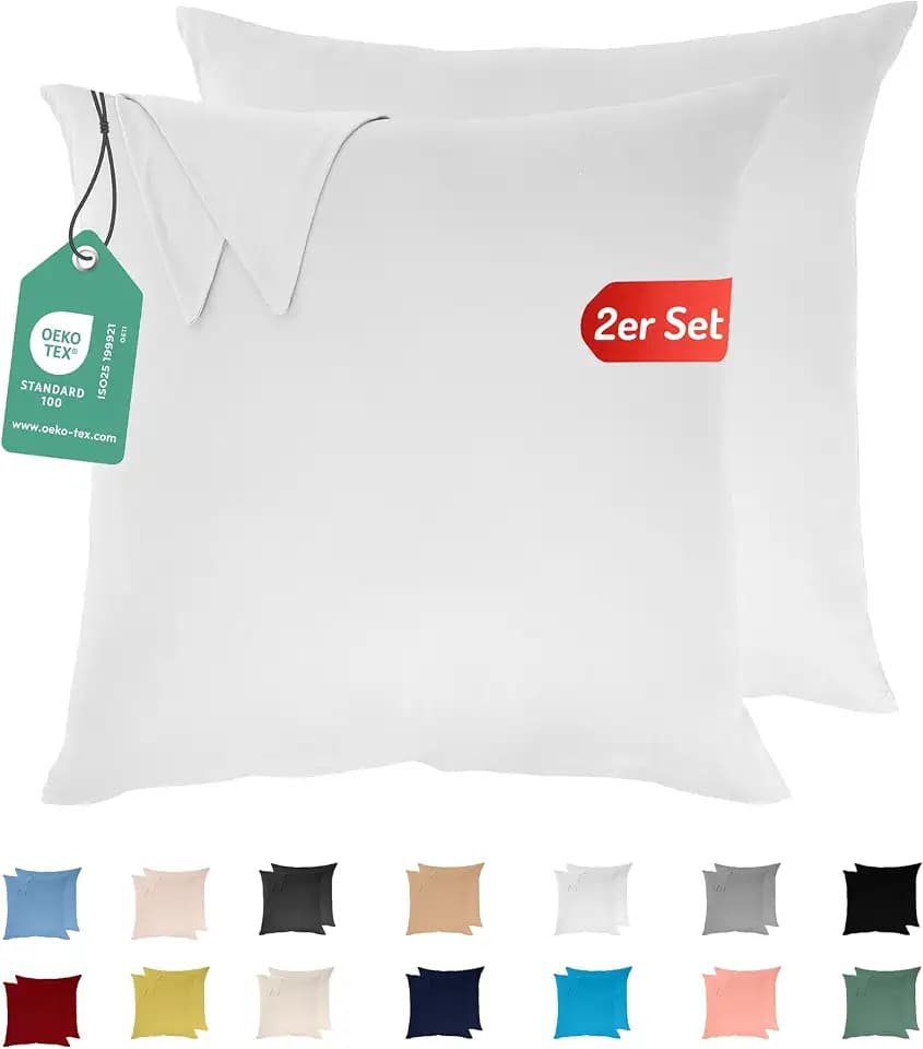 Livessa 2er Set Kissenbezug 80x80 aus%100 Baumwolle Jersey Stoff - Verdeckter Reißverschluss, Kopfkissenbezug 80x80 cm, Kissenhülle, Ultra weich und atmungsaktiv, Oeko-Tex Zertifiziert