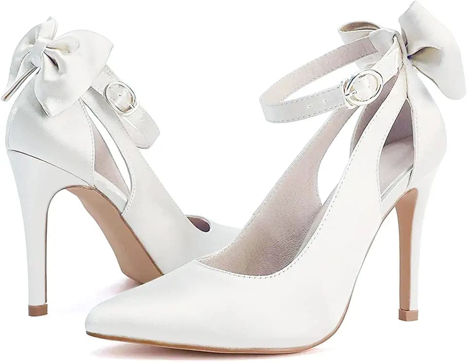 Fashare Womens High Heels Bow Tie Back Sexy Stiletto Ankle Strap Wedding Dress Pumps Shoes