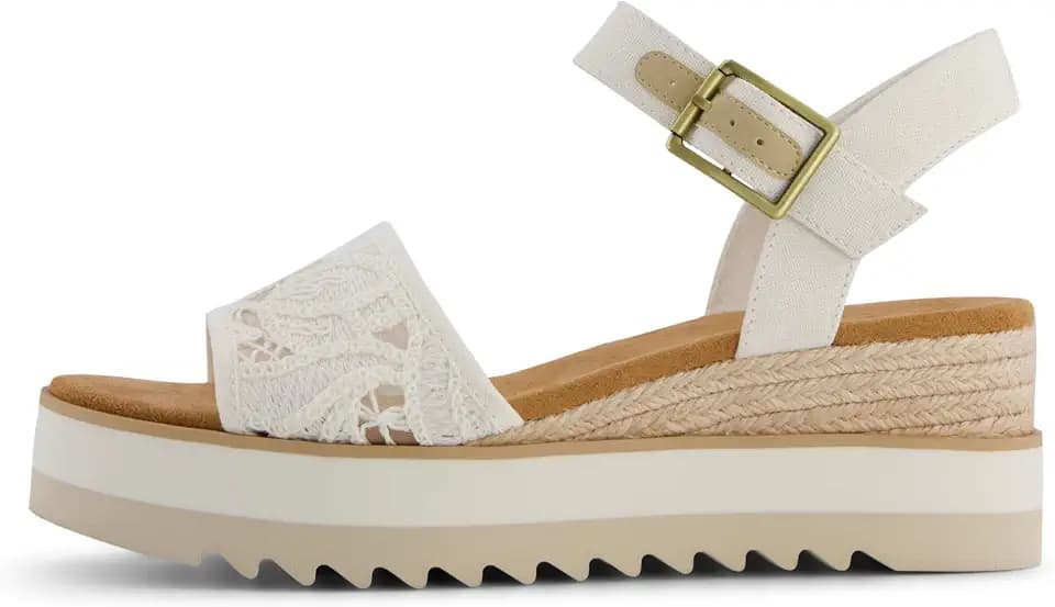 TOMS Women's Diana Wedge Heel Sandal, Leather Upper, Rope-Wrapped Midsole, Adjustable Strap, Buckle, OrthoLite Insole