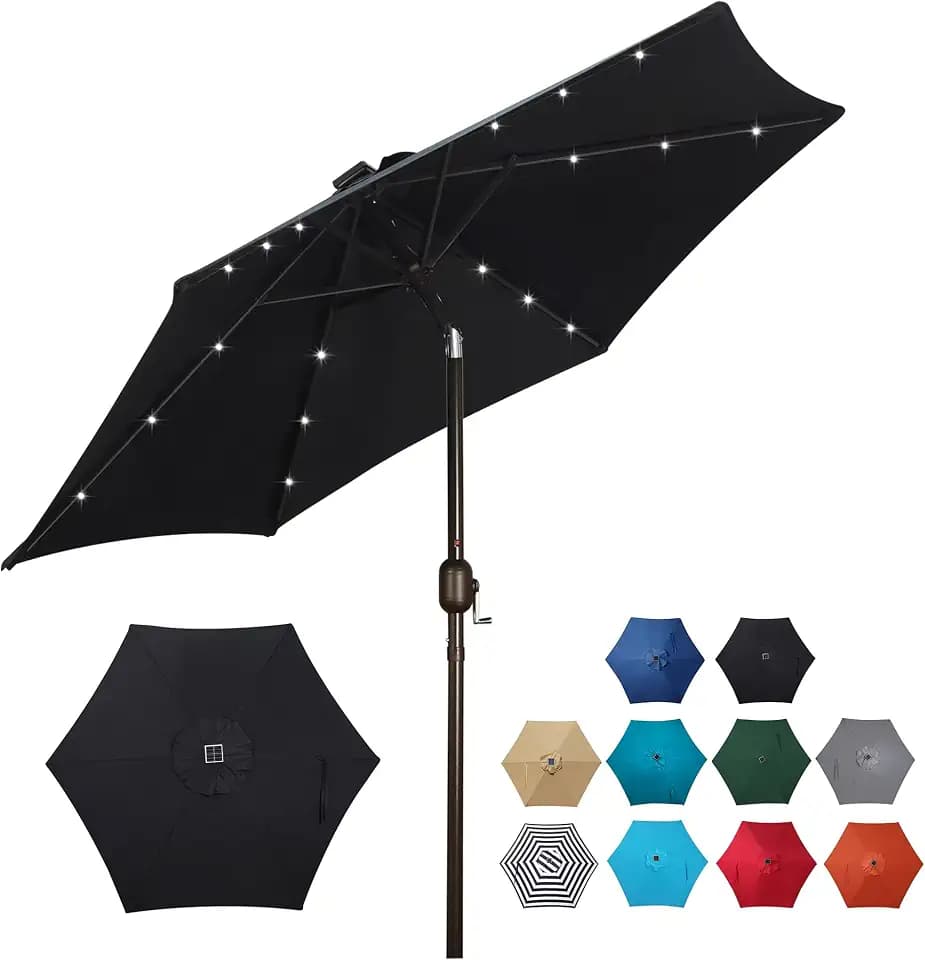 Blissun 7.5 ft Solar Umbrella, 18 LED Lighted Patio Umbrella, Table Market Umbrella