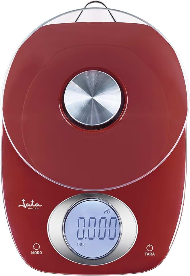 JATA HOGAR HBAL1207 Digitale Küchenwaage, bis zu 5 kg, hohe Präzision, Tara-Funktion, Anzeige für Übergewicht und niedrigen Akku, Maße: 15 x 21,5 x 4,5 cm