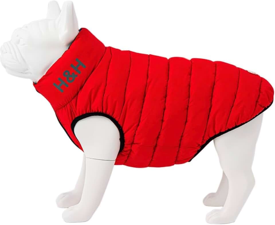 HUGO & HUDSON Reversible Pufferjacke für Hunde, wasserabweisender Mantel, Rot und Marineblau, XS30