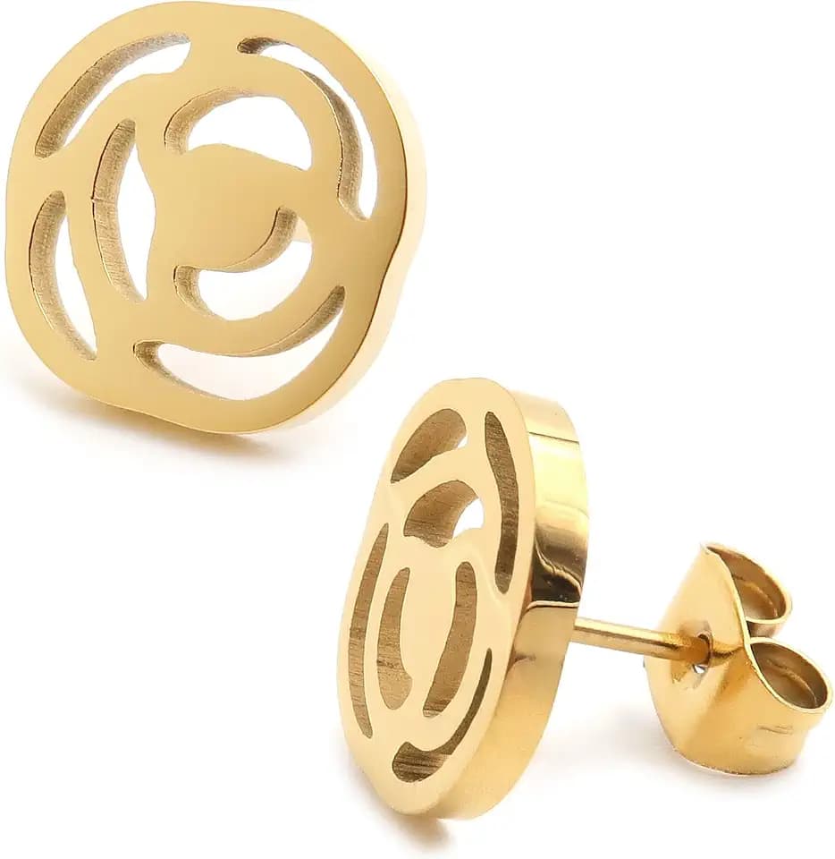 Steelmeup Stainless Steel Nature Rose Daisy Flower Clover Leaf Post Stud Women Earrings Black Silver-tone Gold-tone Color