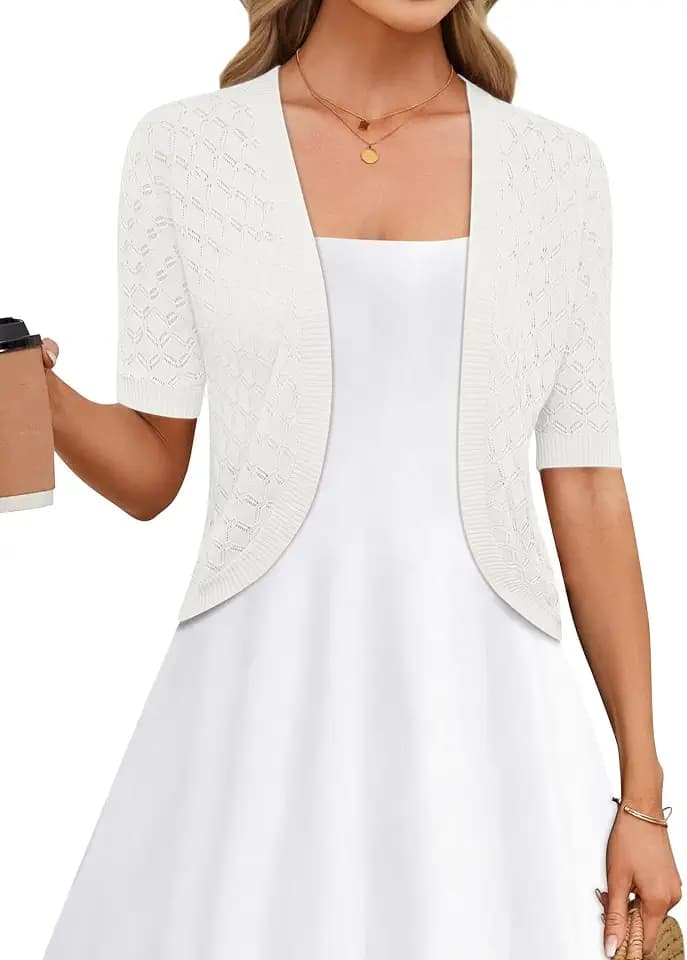 LOMON Womens Cropped Cardigan Short Sleeve Bolero Shrug Sweater Open Front Lightweight
