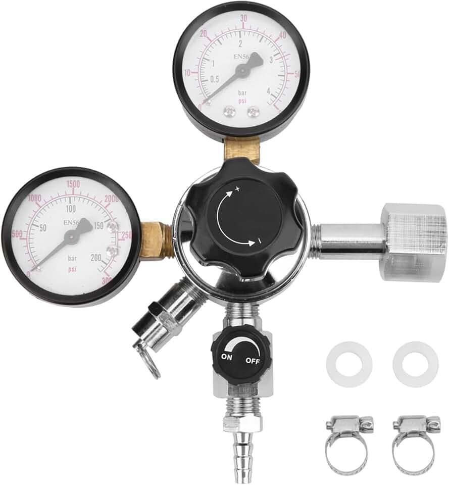 Druckminderer Bier Druckregler, Druckregler CO2 Flasche mit 2 Anzeigern für Homebrewing Keg Sprudel Wasserhers