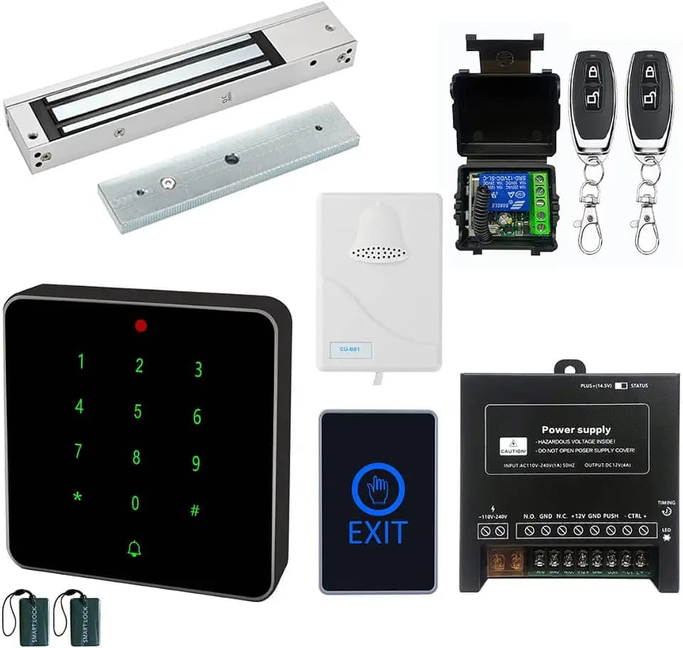 Door Access Control System Waterproof NFC RFID Keypad 600lb Electric Magnetic Door Lock Kit with Touch Exit Button Doorbell Chime and Remote Control