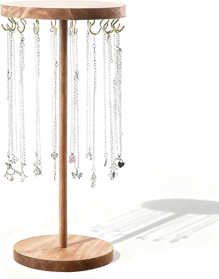 Kettenständer, Schmuckaufbewahrung Holz Ketten Aufbewahrung 40 X 18 cm Walnuss Kettenhalter Schreibtisch Schmuckständer mit 18 Haken für Ketten Ohrringe Armbänder