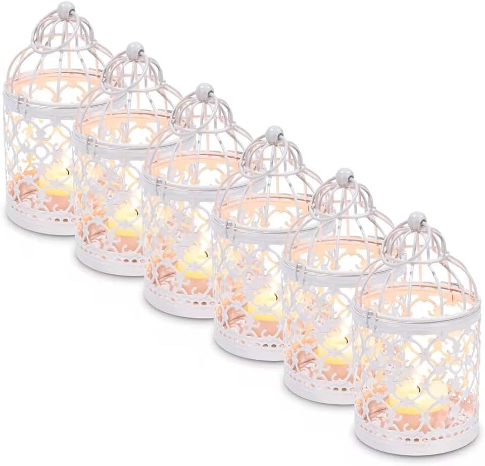 Hanging Birdcage Lantern, 6PCS Small Metal Tealight Holder Vintage Decorative Hanging Candle Holder Lantern Centerpieces for Wedding Halloween Christmas Table Decoration